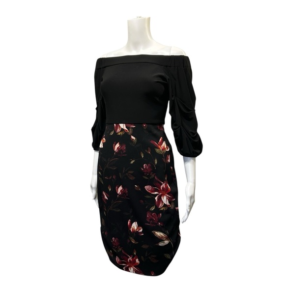 Joseph Ribkoff Off-Shoulder Floral Sheath Dress - Size 2 - Picture 5 of 7